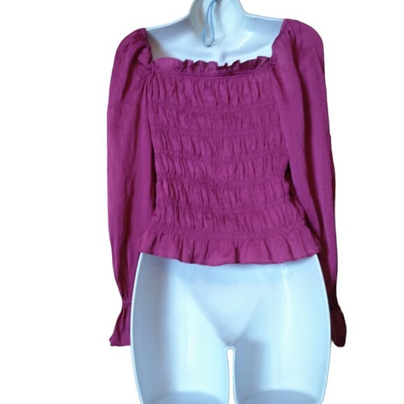 a new day Women's Small Long Sleeve Square Neck Smocked Pink Blouse - Picture 4 of 4